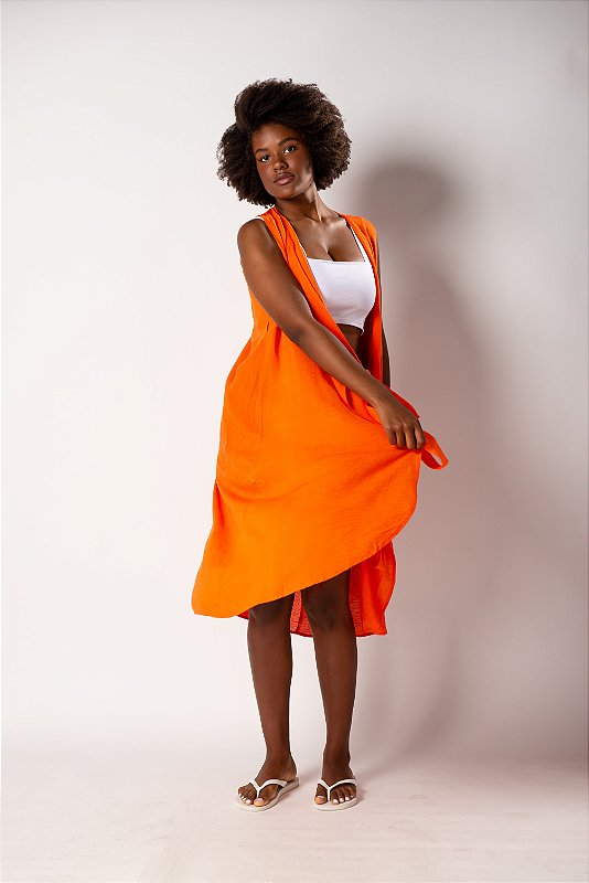 Vestido Bia Cor Laranja Sem Manga