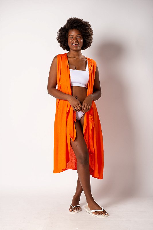 Vestido Bia Cor Laranja Sem Manga